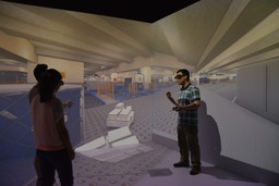 A virtual tour inside an automated air cargo terminal inside the imseCAVE.
